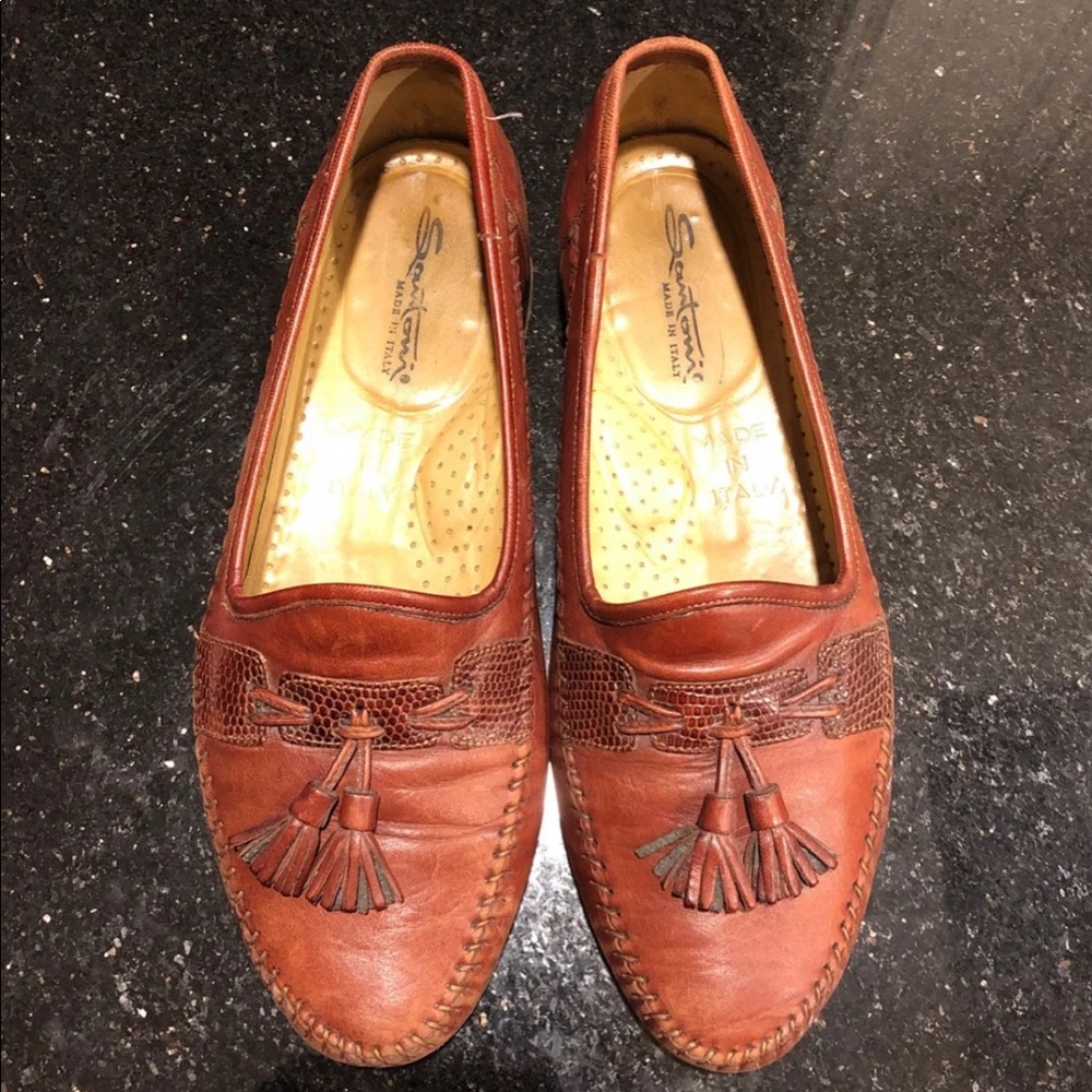 Santoni Brown Leather Loafers Size 9